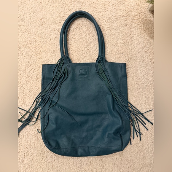 Handbags - Classic Teal Fringe leather Tote Bag from Anthropologie